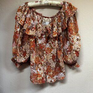 Illusions Women's Off Shoulder Flared Collar Blouse Cotton Floral Multi One Size